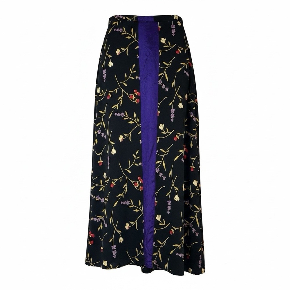 Casual Corner Annex Floral A-Line Skirt Black Red Purple Large Chiffon Maxi Slit